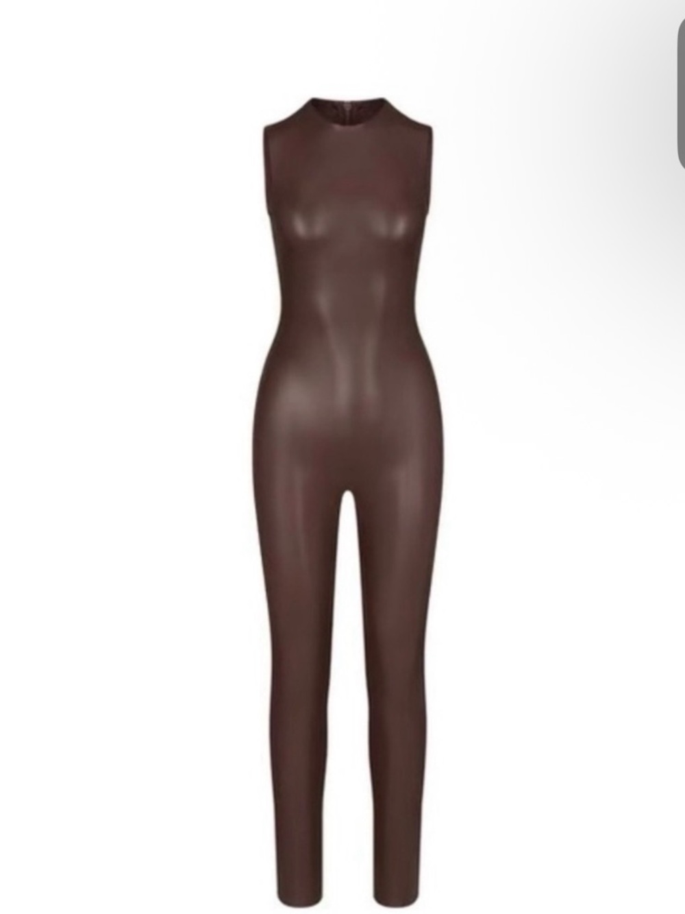 SKIMS Faux-Leather One-Piece Jumpsuit in Chocolate